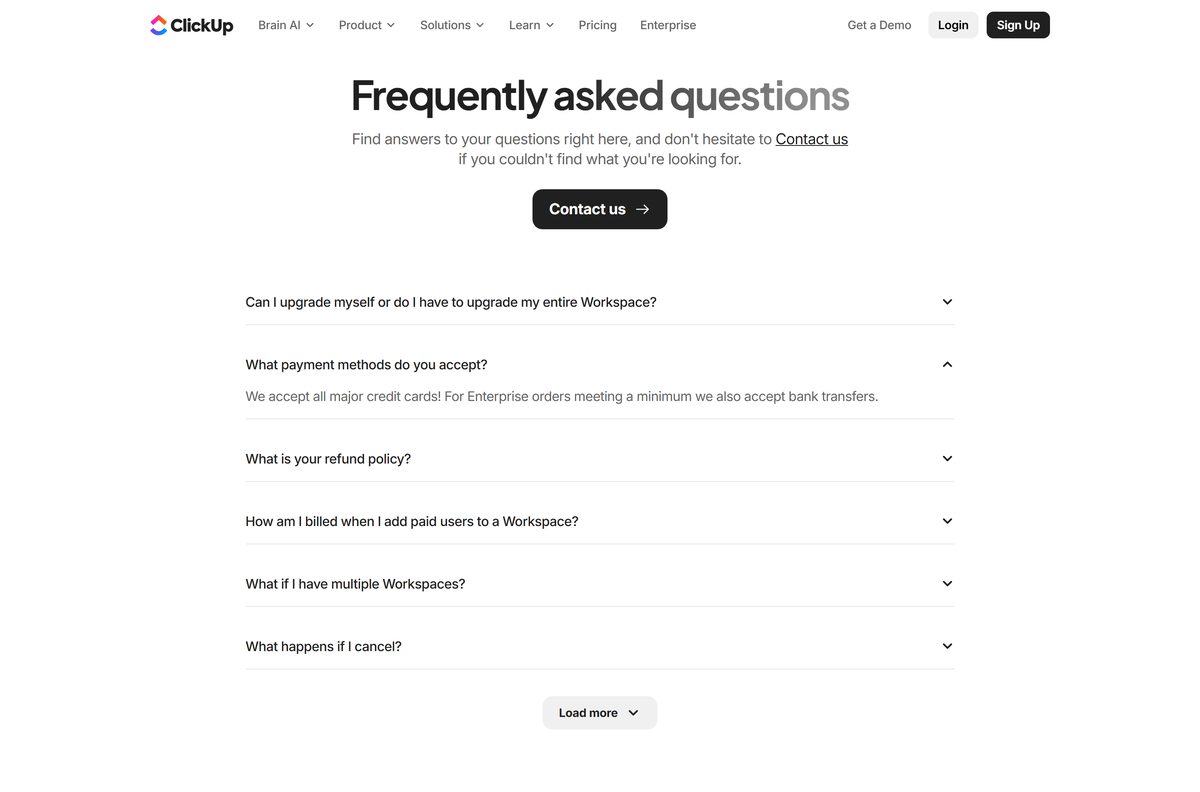 Pricing page showing the free plan beside ClickUp paid tiers