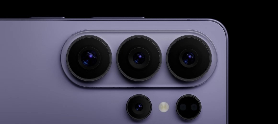 Close-up of the Galaxy S26 Ultra rear camera array in violet