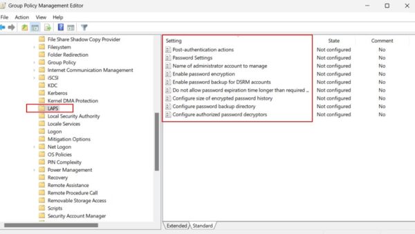 Configure Windows LAPS (Local Administrator Passwords Solution) in AD
