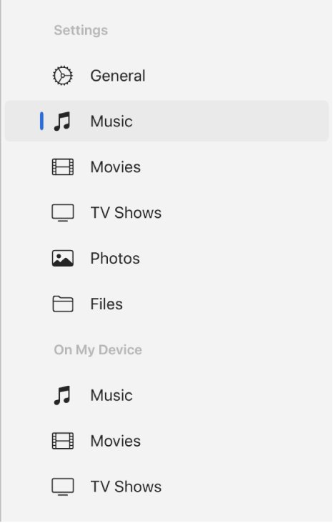 Confirm music synced to iPhone under On My Device in Apple Devices