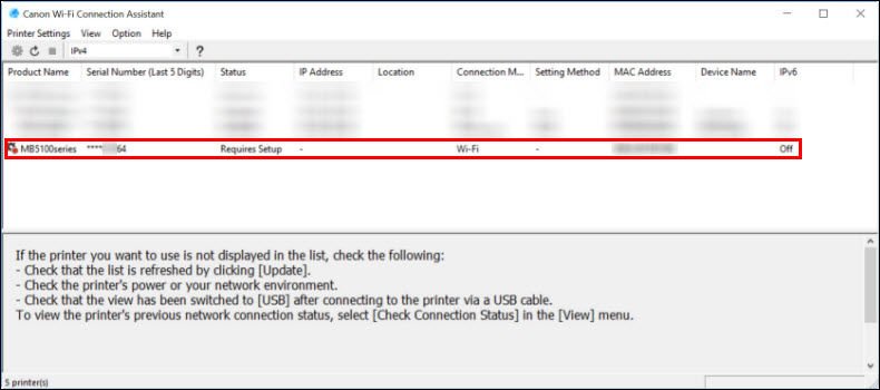 Connect Canon printer to Wi-Fi: Requires Setup status in Wi-Fi Connection Assistant