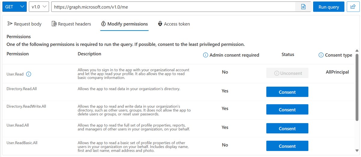 Consent to permissions in Graph Explorer from the Modify permissions tab
