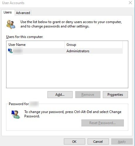 Control Userpasswords2 missing checkbox: User Accounts dialog without the password requirement option