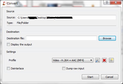 Convert TS files to MP4 with VLC using the H.264 AAC profile