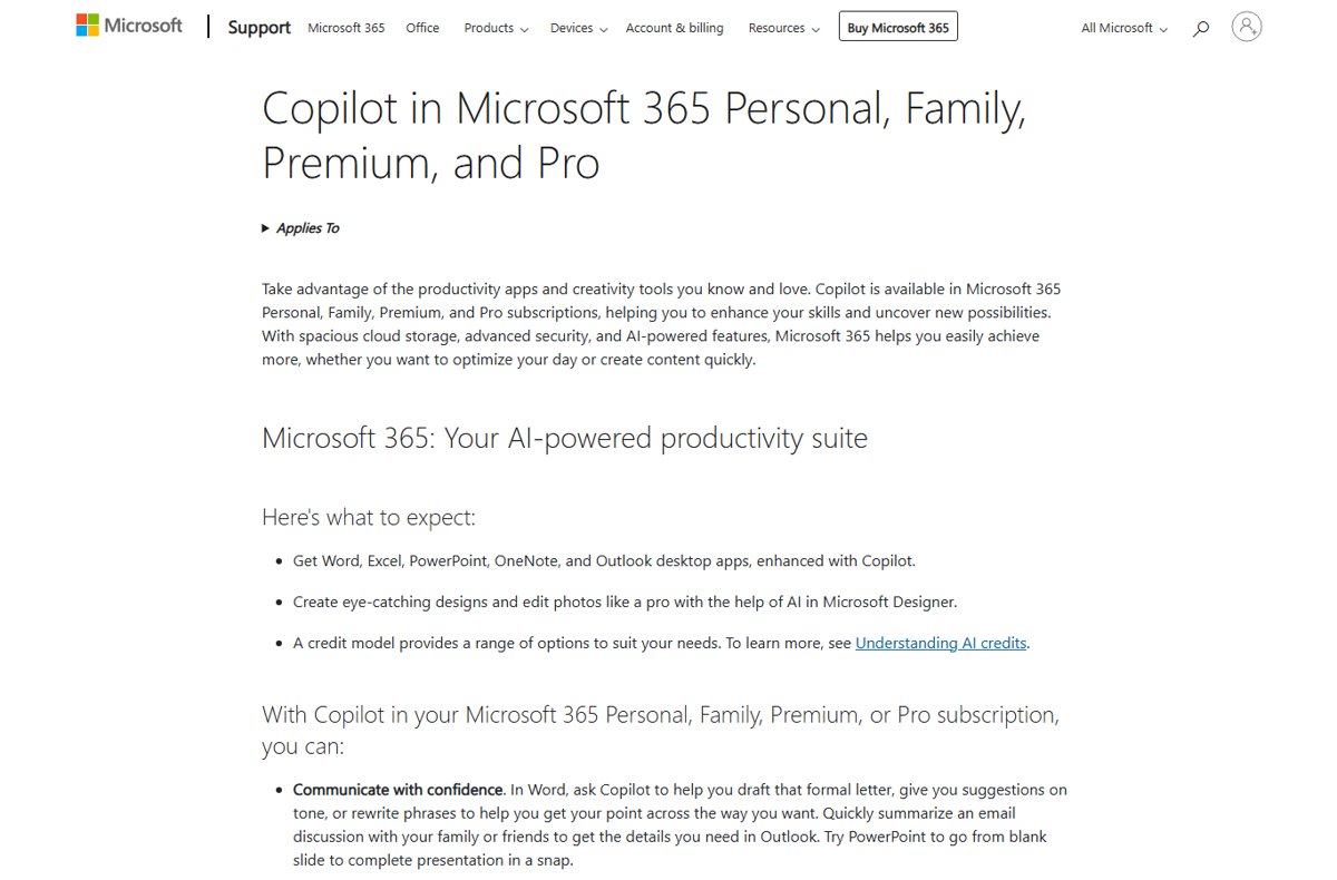 Copilot in Word 365 availability for Microsoft 365 Personal, Family, Premium and Pro