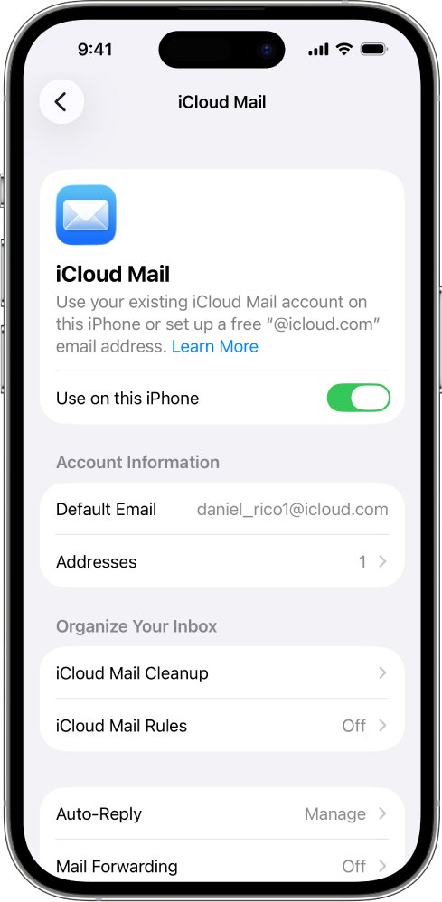 Create an iCloud email address from the iCloud Mail screen on iPhone