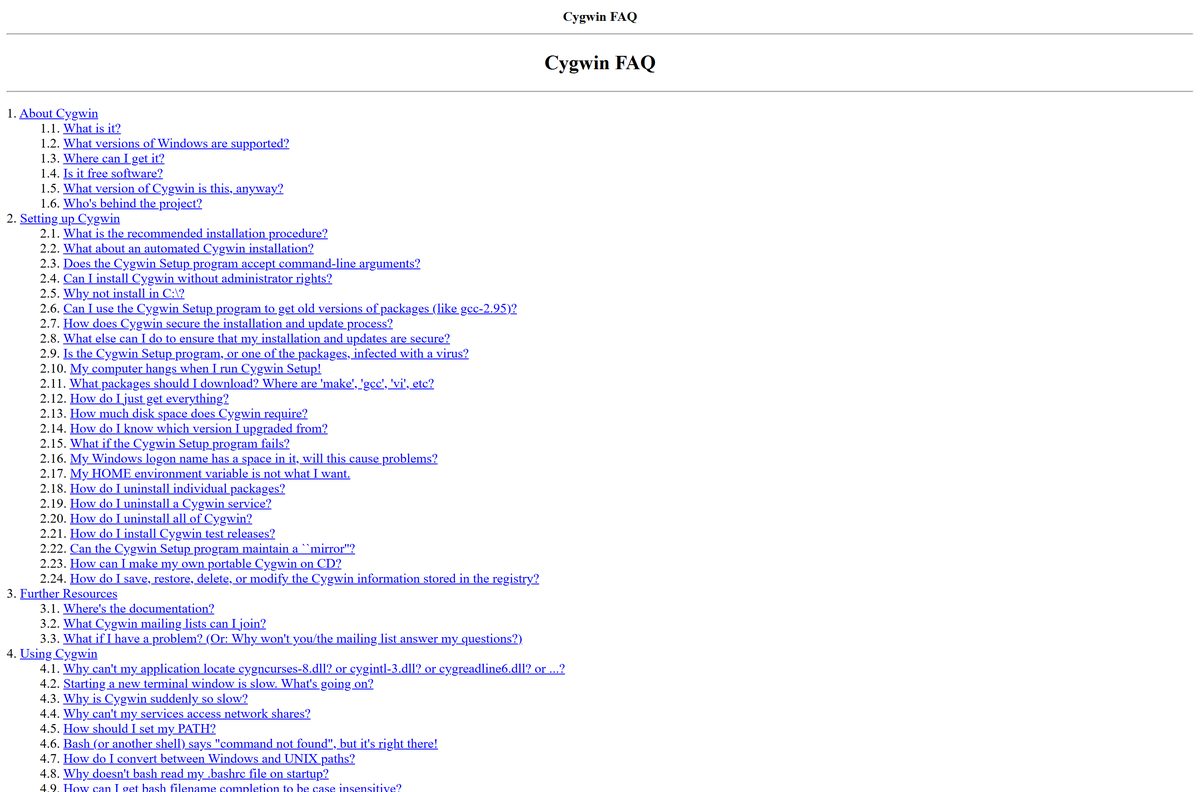 Cygwin FAQ listing supported Windows versions