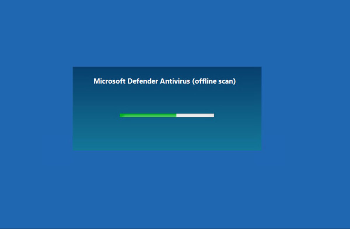 Defender Offline scan vs full scan: the offline scan progress bar after reboot
