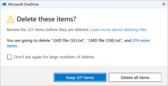Delete files and folders from OneDrive with the Delete these items prompt