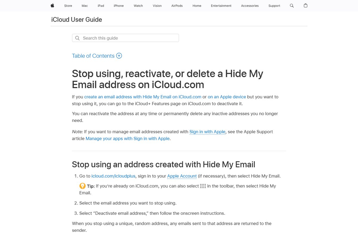 Delete iCloud email address created with Hide My Email on iCloud.com
