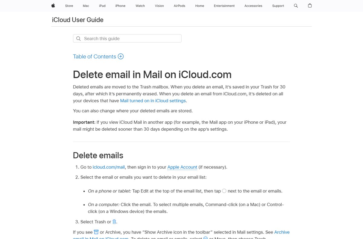 Delete multiple iCloud emails on iCloud.com with Command-click or Control-click steps