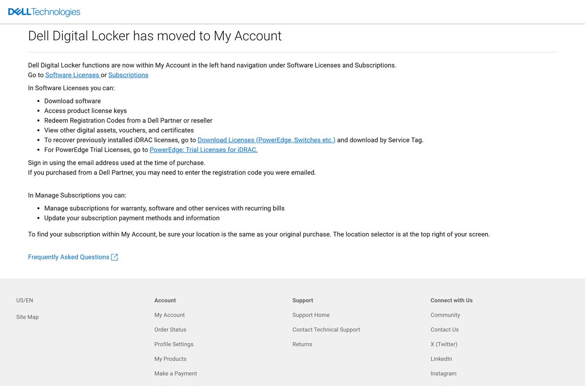 Dell portal for viewing, activating and managing purchased software licences