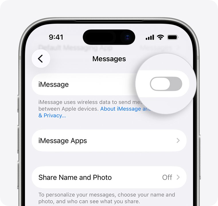 Deregister phone number from iMessage by turning off the iMessage toggle