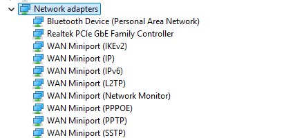 Device Manager Network adapters list showing a Realtek PCIe GbE controller