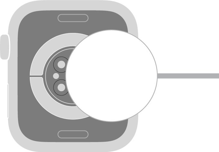 Diagram of the concave charger snapping onto the back of Apple Watch