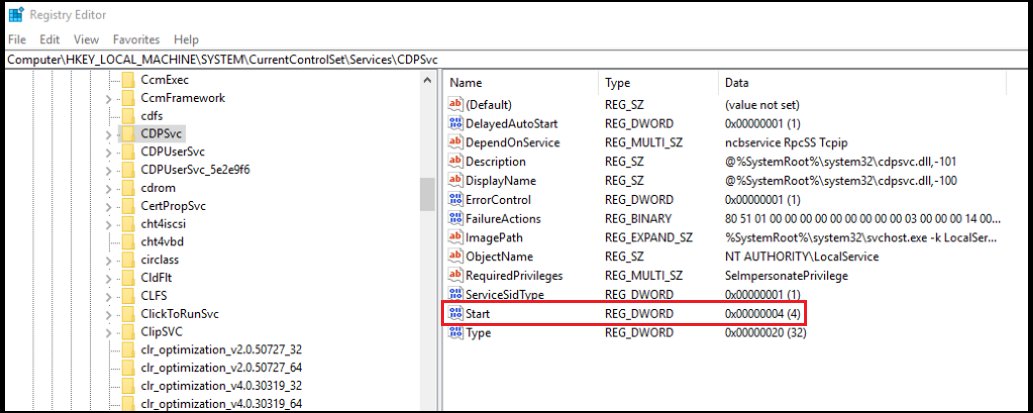 Disable Bluetooth user support service by changing the Start value in Registry Editor