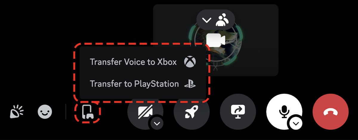 Discord call controls menu showing Transfer Voice to Xbox option