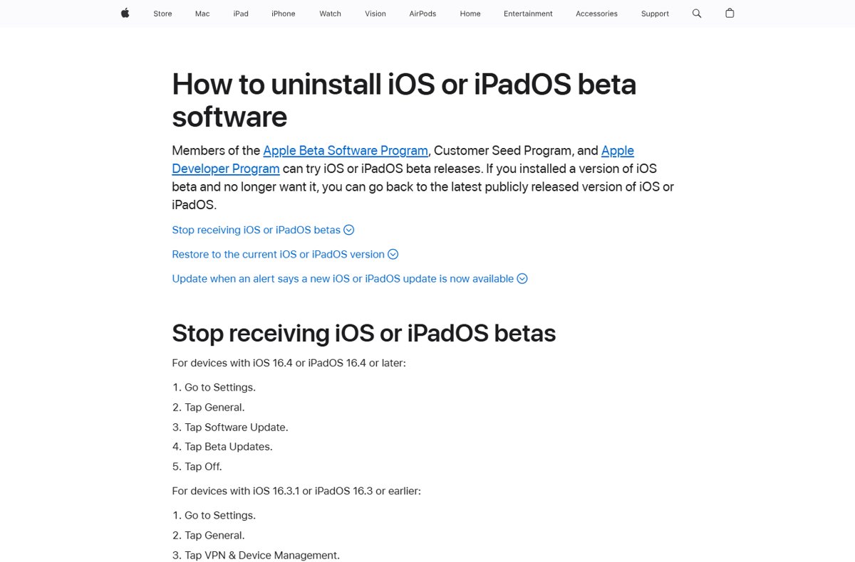 Downgrade from iOS beta with Apple's steps to stop receiving betas