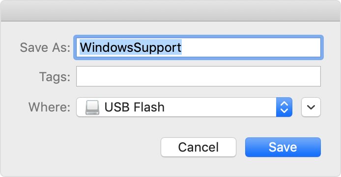 Download Boot Camp Windows support software to a USB flash drive