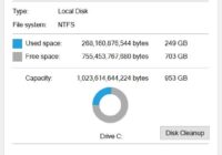 Drive C properties General tab with used space, free space and Disk Cleanup button