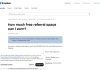 Dropbox Help Center page on how much free referral space can be earned