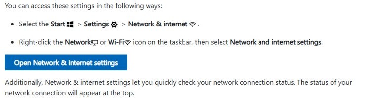 ERR_CONNECTION_RESET Windows fix starting from Settings, Network and internet