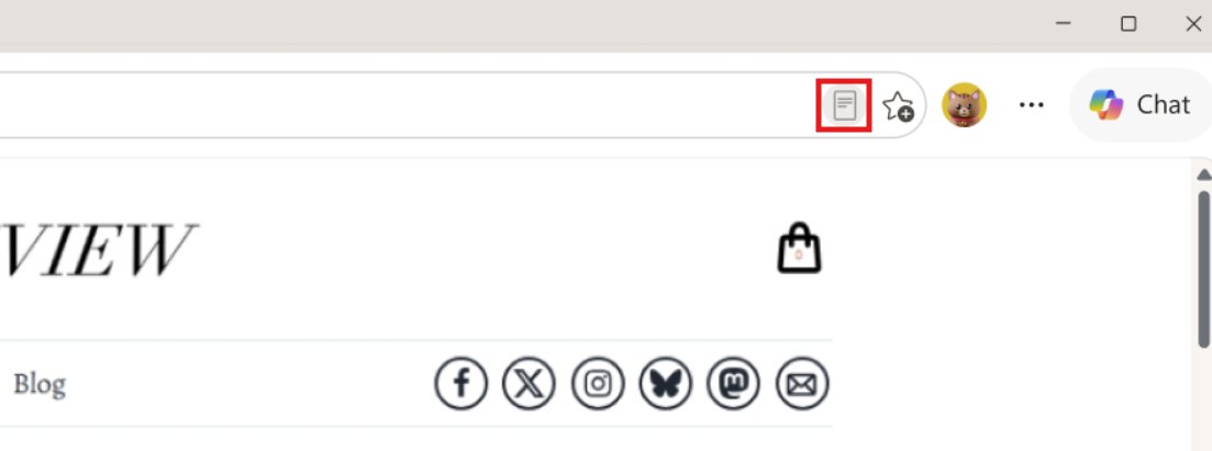 Edge address bar with the Reading mode icon highlighted beside Favorites