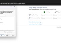 Edit Plan Settings page with the Power Options Advanced settings dialog open