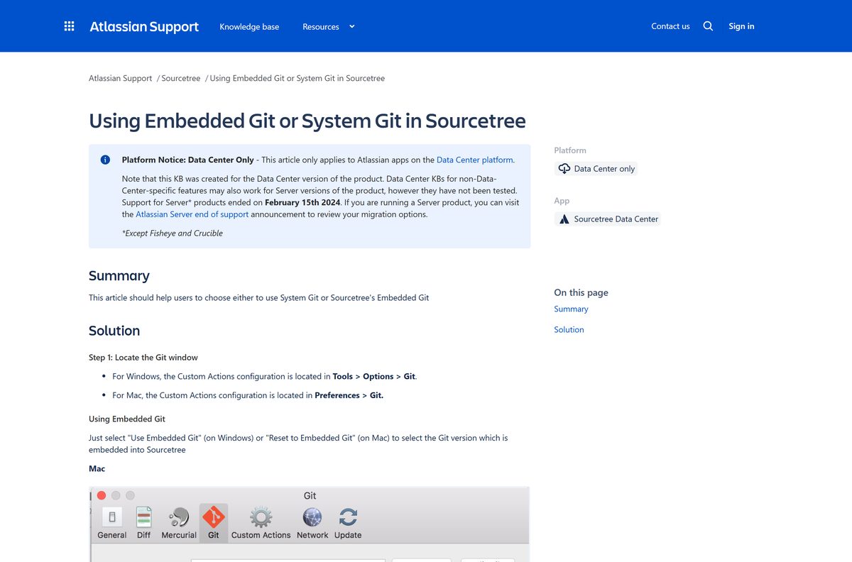 Atlassian article on switching Sourcetree between embedded and system Git