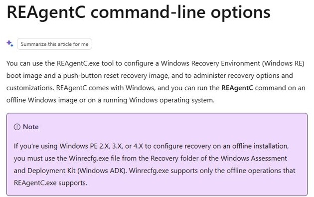 Enable Windows Recovery Environment with the REAgentC command-line tool