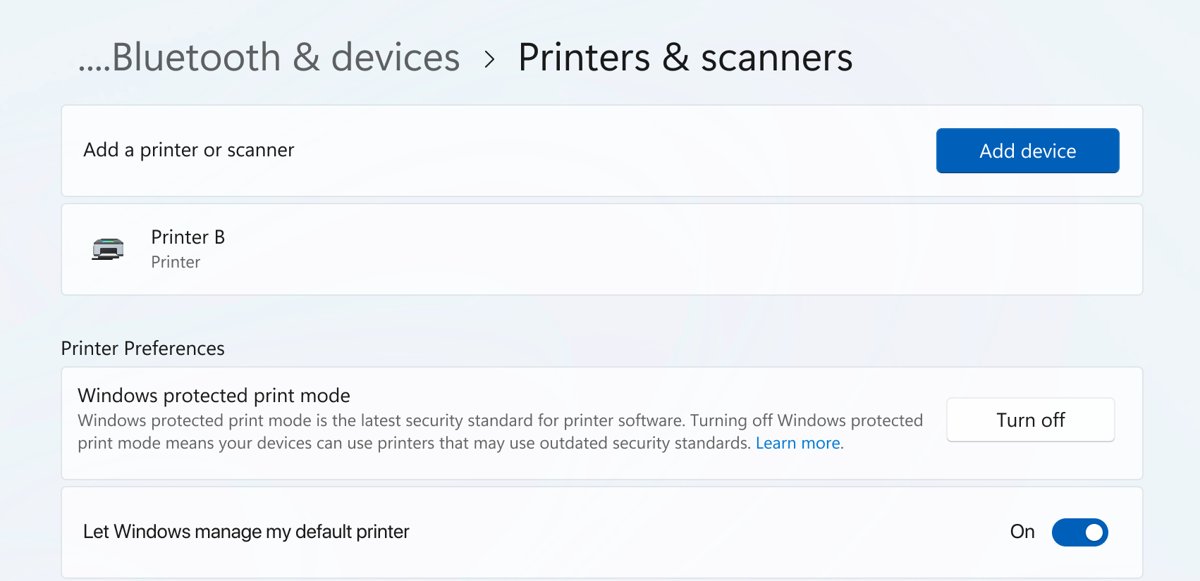 Epson printer installation fails: check protected print mode in Printers & scanners