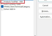 Excel Add-ins box with Analysis ToolPak listed at the top