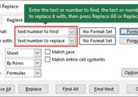 Excel Find and Replace dialog open on the Replace tab