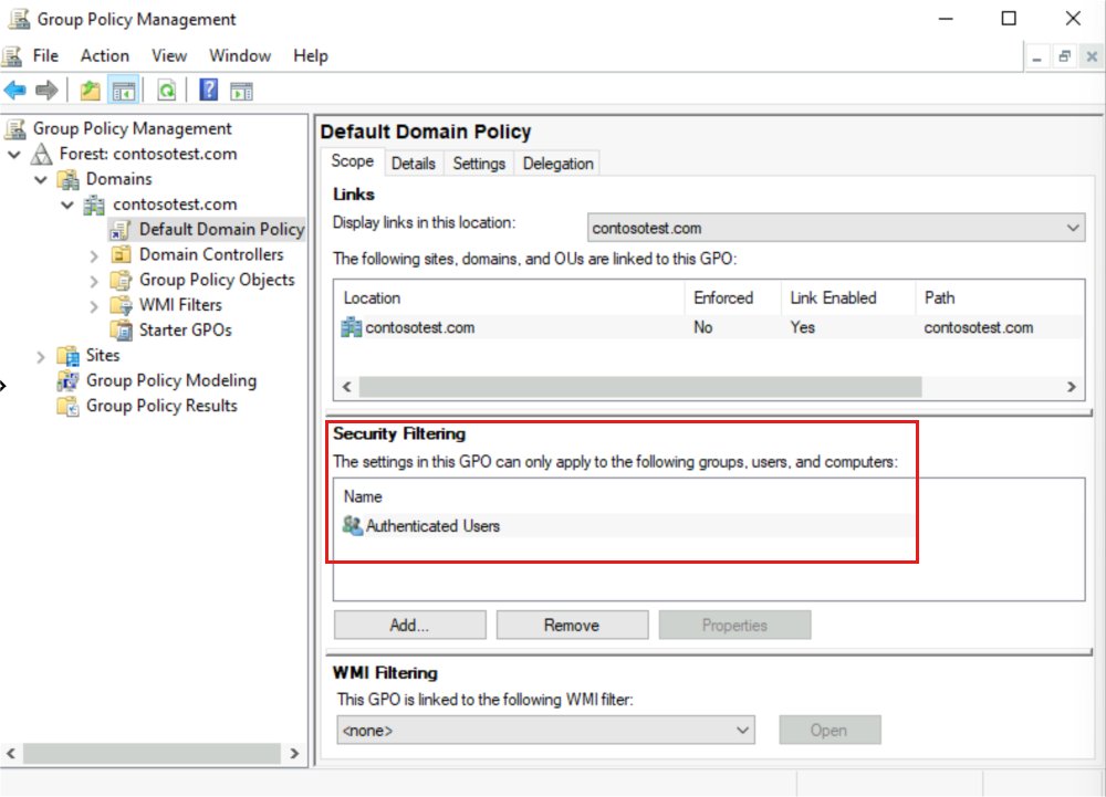Exclude users from Group Policy with Security Filtering on the GPO Scope tab