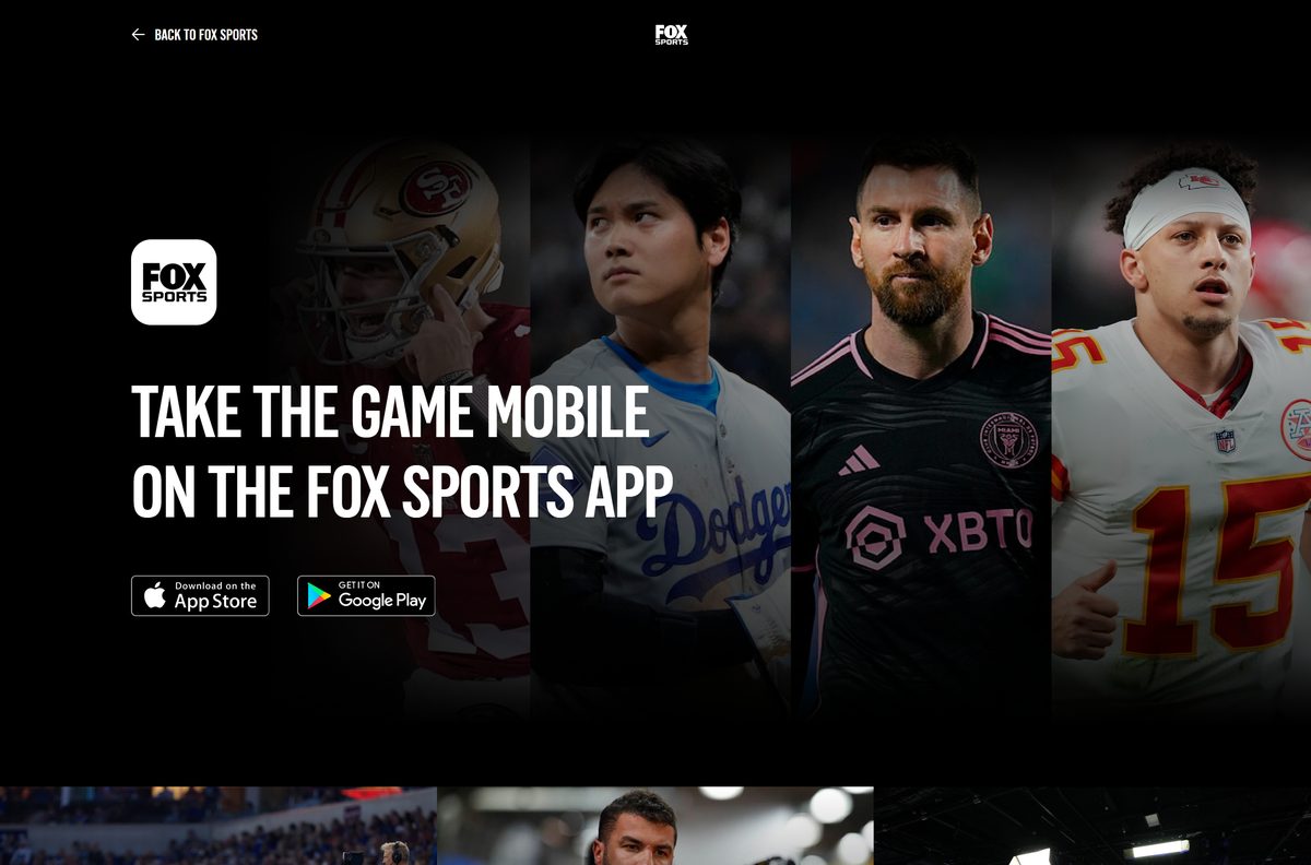 FOX Sports app page with phone and TV device options