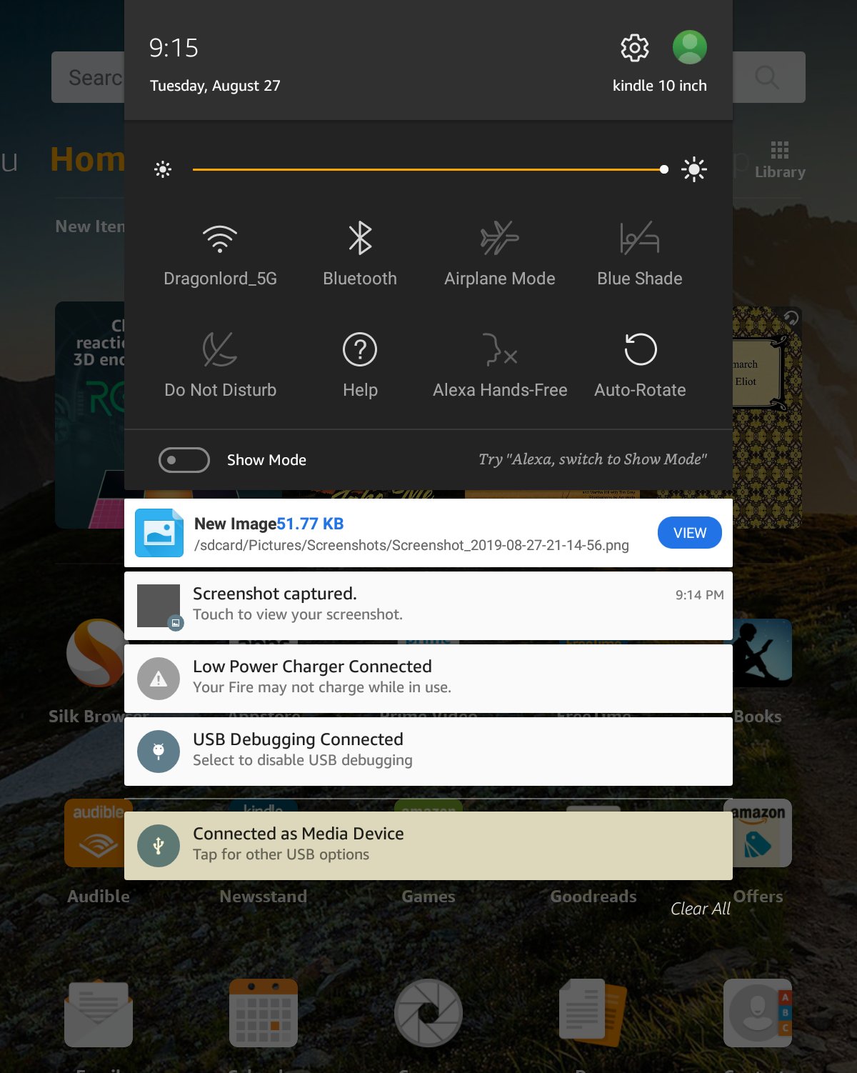 Factory reset Kindle Fire from Quick Settings with the Settings gear icon