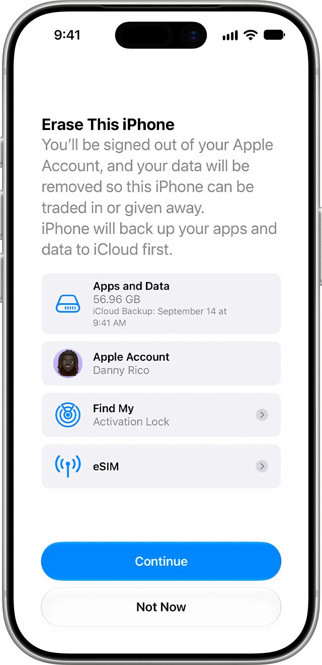 Factory reset removes Find My and Activation Lock on the Erase This iPhone screen