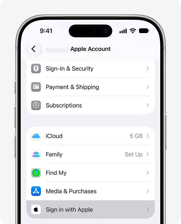 Find Apple ID login apps under Sign in with Apple in iPhone Settings