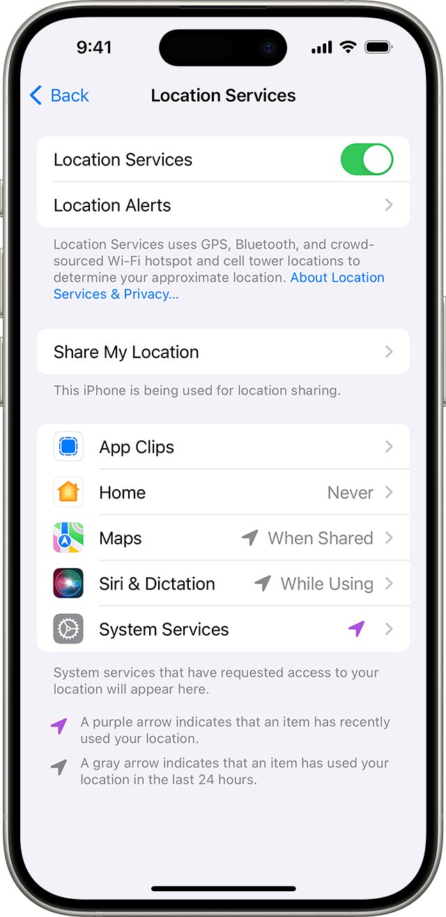 Find My iPhone not sharing location fix in Location Services settings