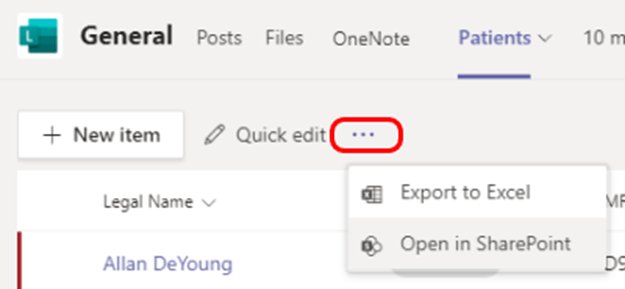 Find a Microsoft list in Teams with the Open in SharePoint option