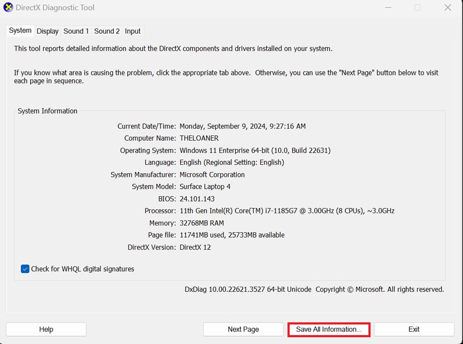 Find computer model with DxDiag: System Manufacturer and System Model on the System tab