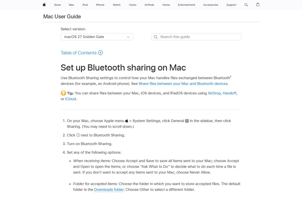 Find received Bluetooth files on Mac in the Bluetooth Sharing settings steps