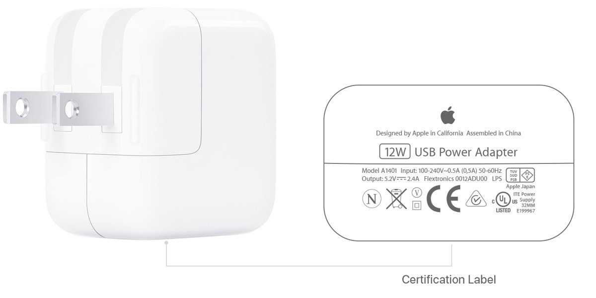 Find volts and amps on Apple USB power adapter certification label