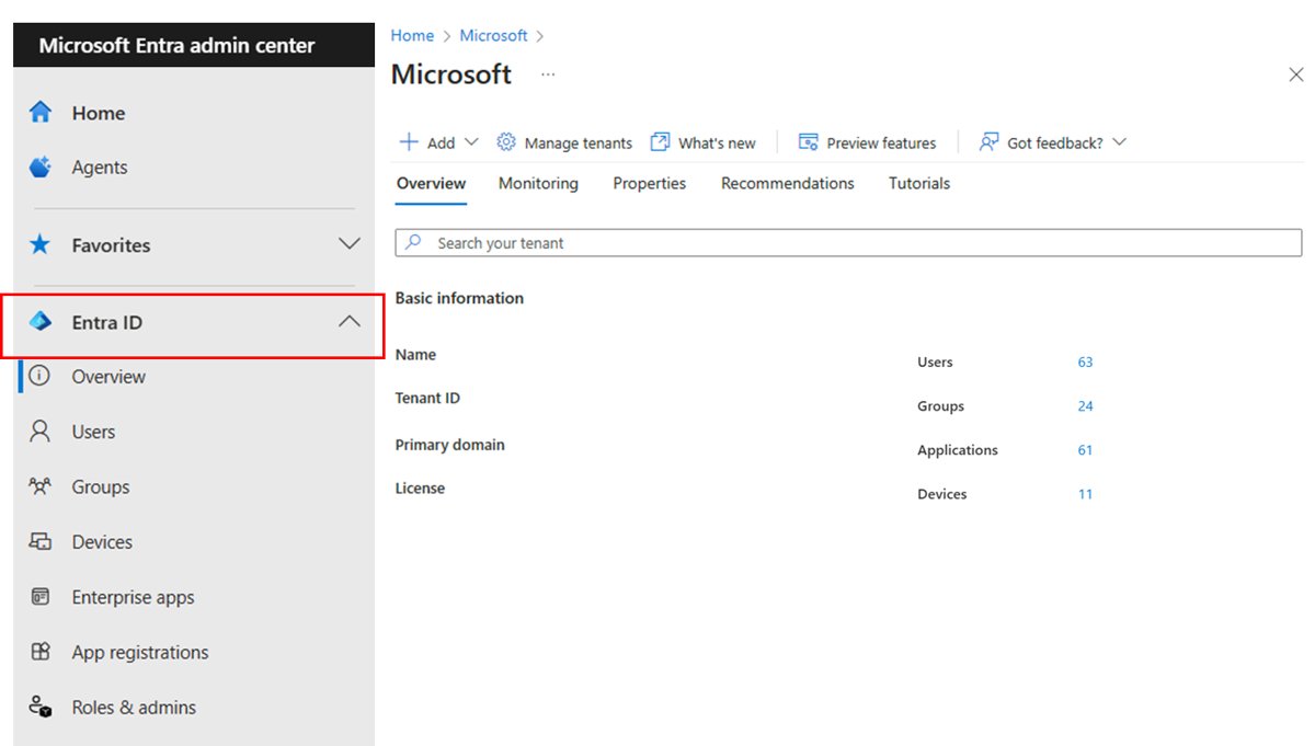 Find your tenant ID in the Microsoft Entra admin center Overview page