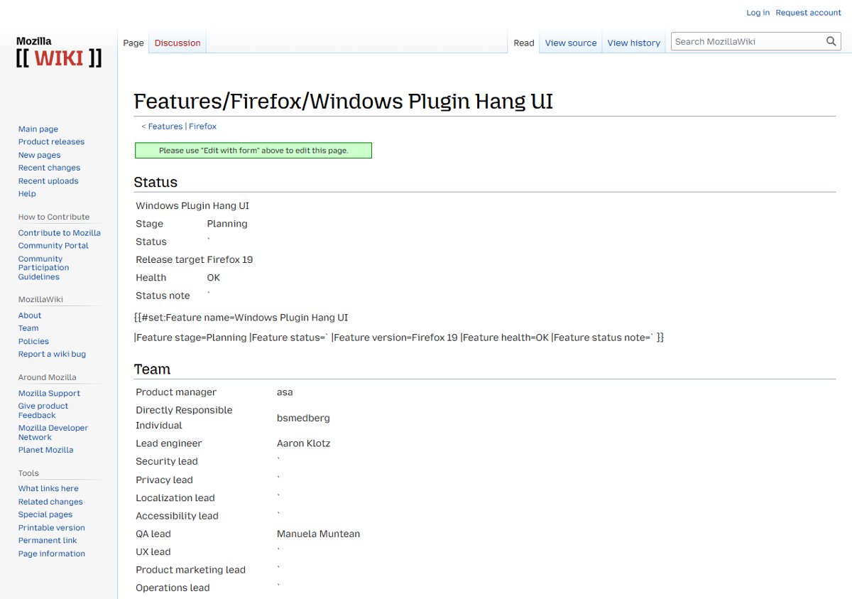 Firefox 19 plugin hang UI feature page on the Mozilla wiki