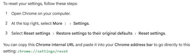 Fix ERR_CONNECTION_RESET in Chrome by restoring settings to their original defaults