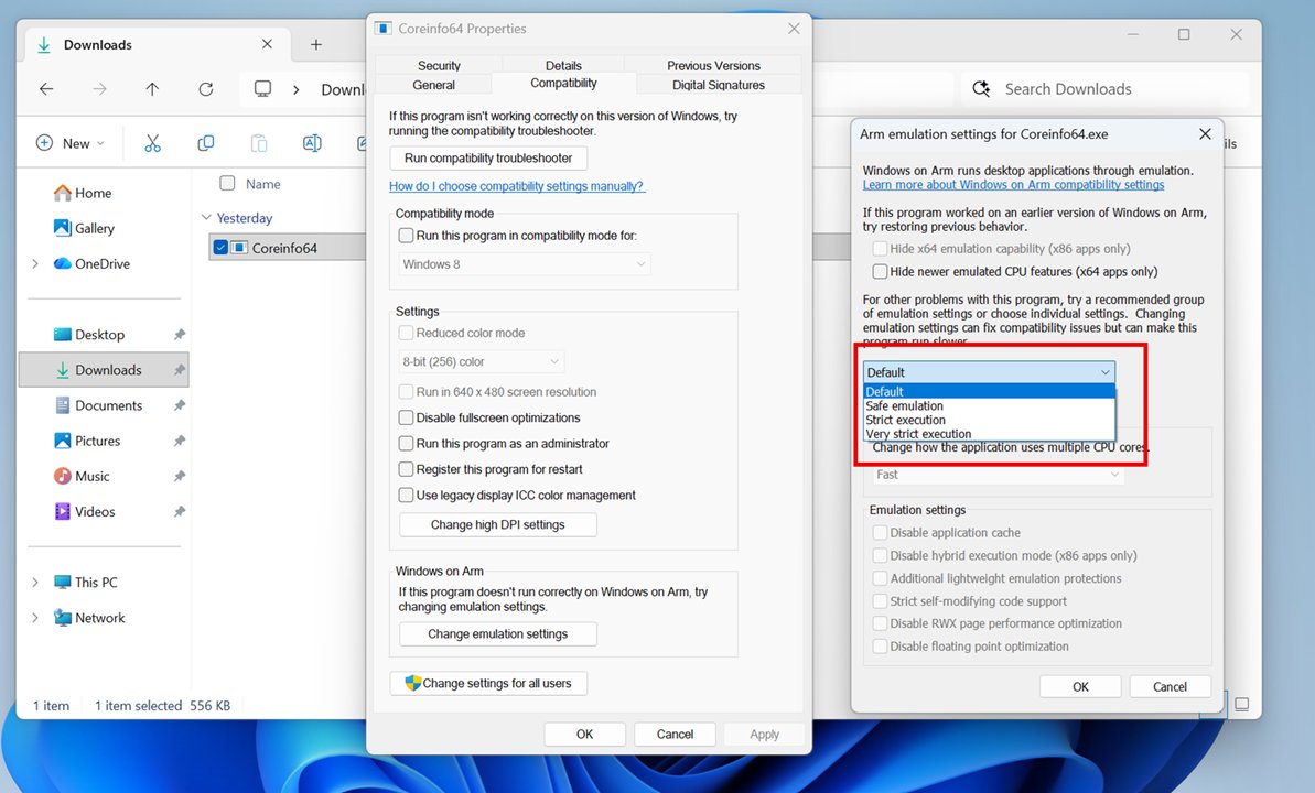 Fix app crashes on Windows 11 ARM by picking a stricter emulation level