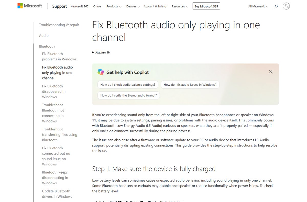 Fix audio balance on Windows 11 when Bluetooth audio plays in one channel