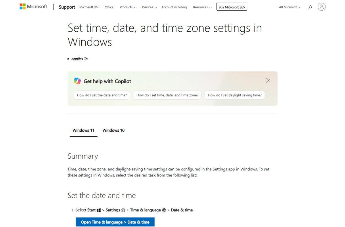 Fix the Windows 11 date and time for iTunes sign-in in Settings