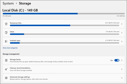 Free up disk space in Windows 11 Storage settings with Cleanup recommendations